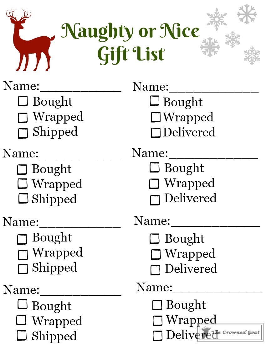 Naughty or Nice Gift List Printable